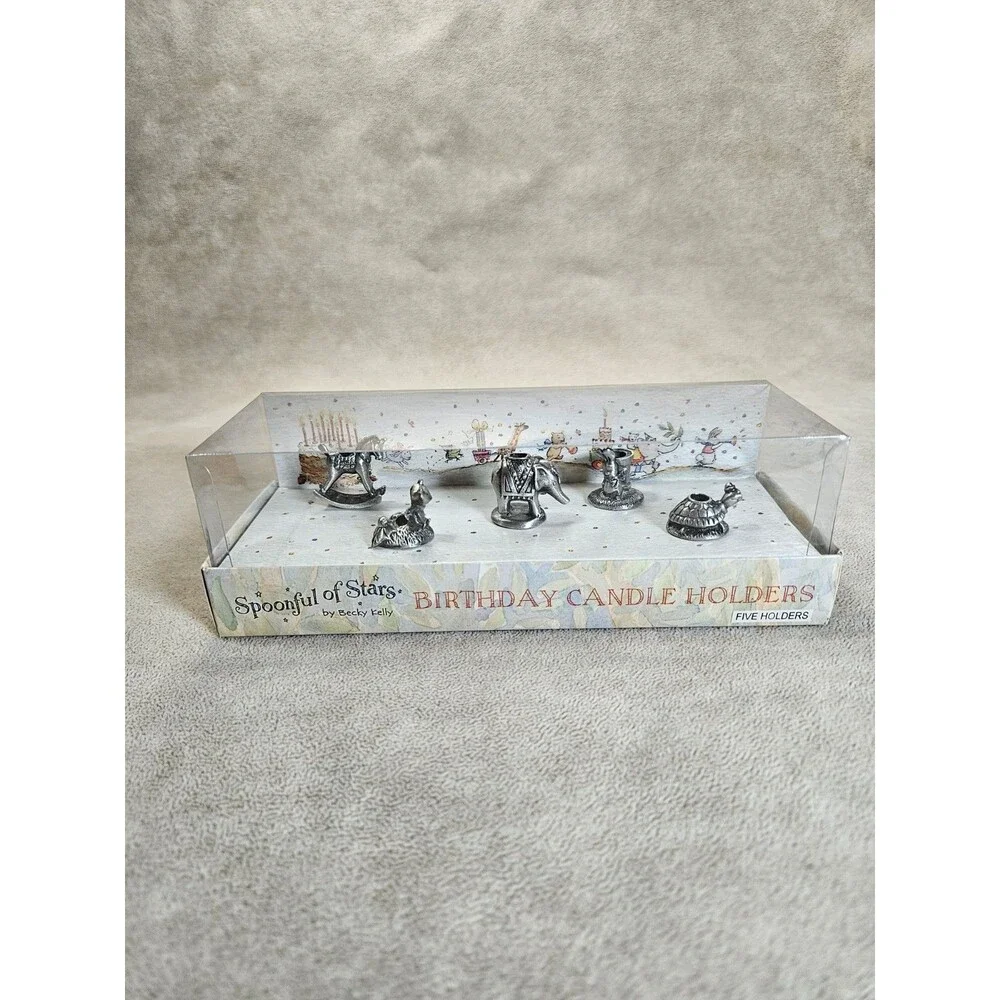 Vintage Spoonful Of Stars By Becky Kelly Pewter Animal Candle Holders 5 Pc Baby